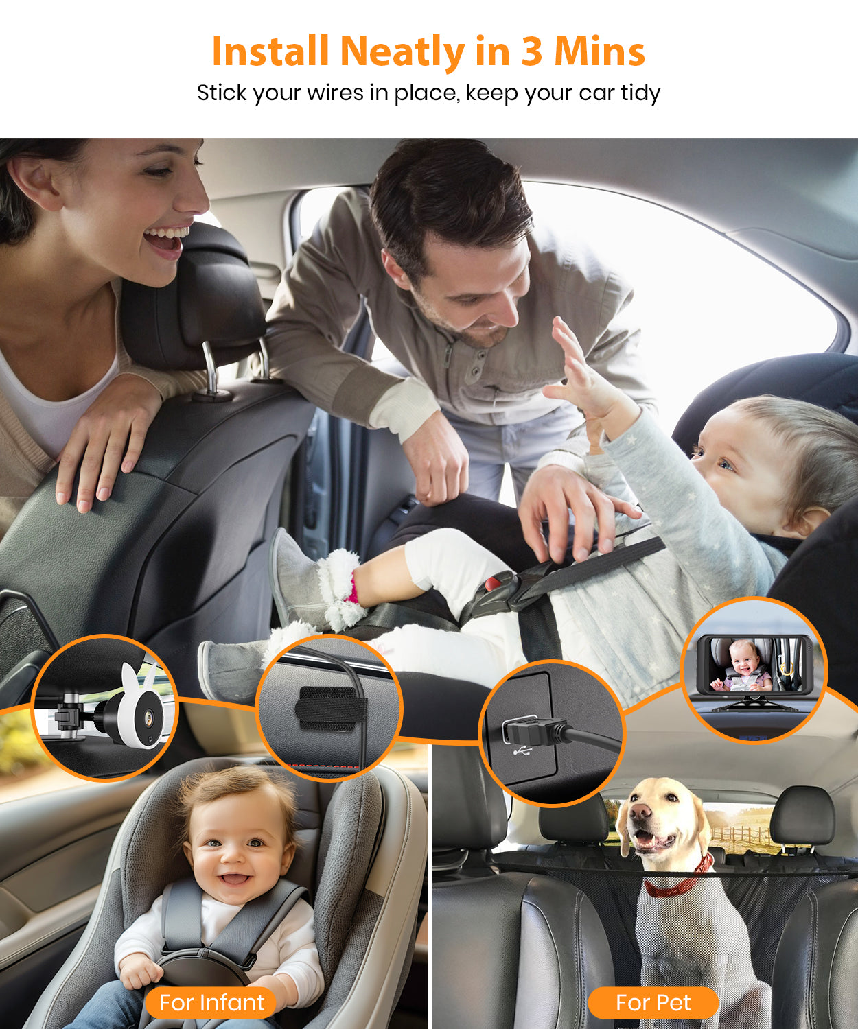 USB Car Camera for Baby : 4.5" Baby Car Camera with 1080P Crystal Clear Mirror View, Easy Installation Carseat Camera Rear Facing Kids, HD IR Night Vision Backseat Camera
