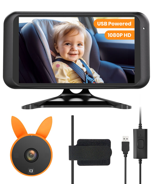 USB Baby Car Camera Plug-Play, 4.5" 1080P Easy Setup Backseat Camera with Flexible 360 Rotation, Clear Picture Rear Facing Car Seat Baby Monitor