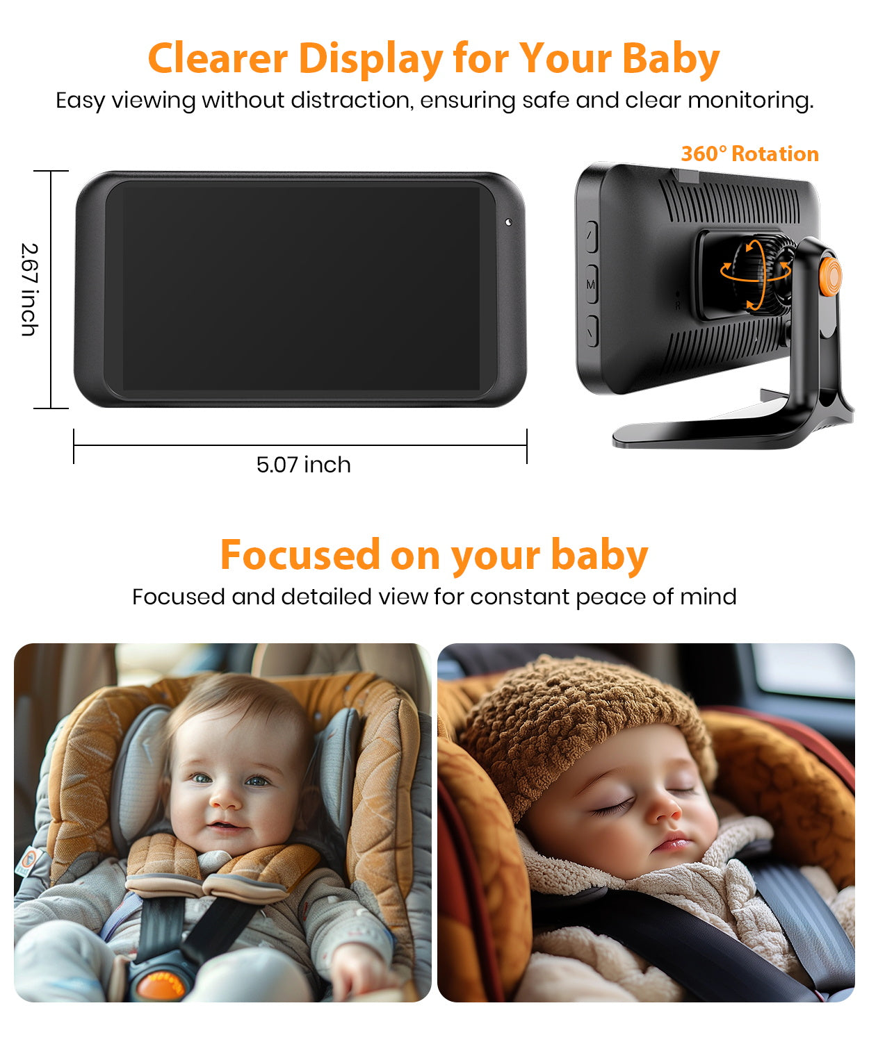 USB Car Camera for Baby : 4.5" Baby Car Camera with 1080P Crystal Clear Mirror View, Easy Installation Carseat Camera Rear Facing Kids, HD IR Night Vision Backseat Camera