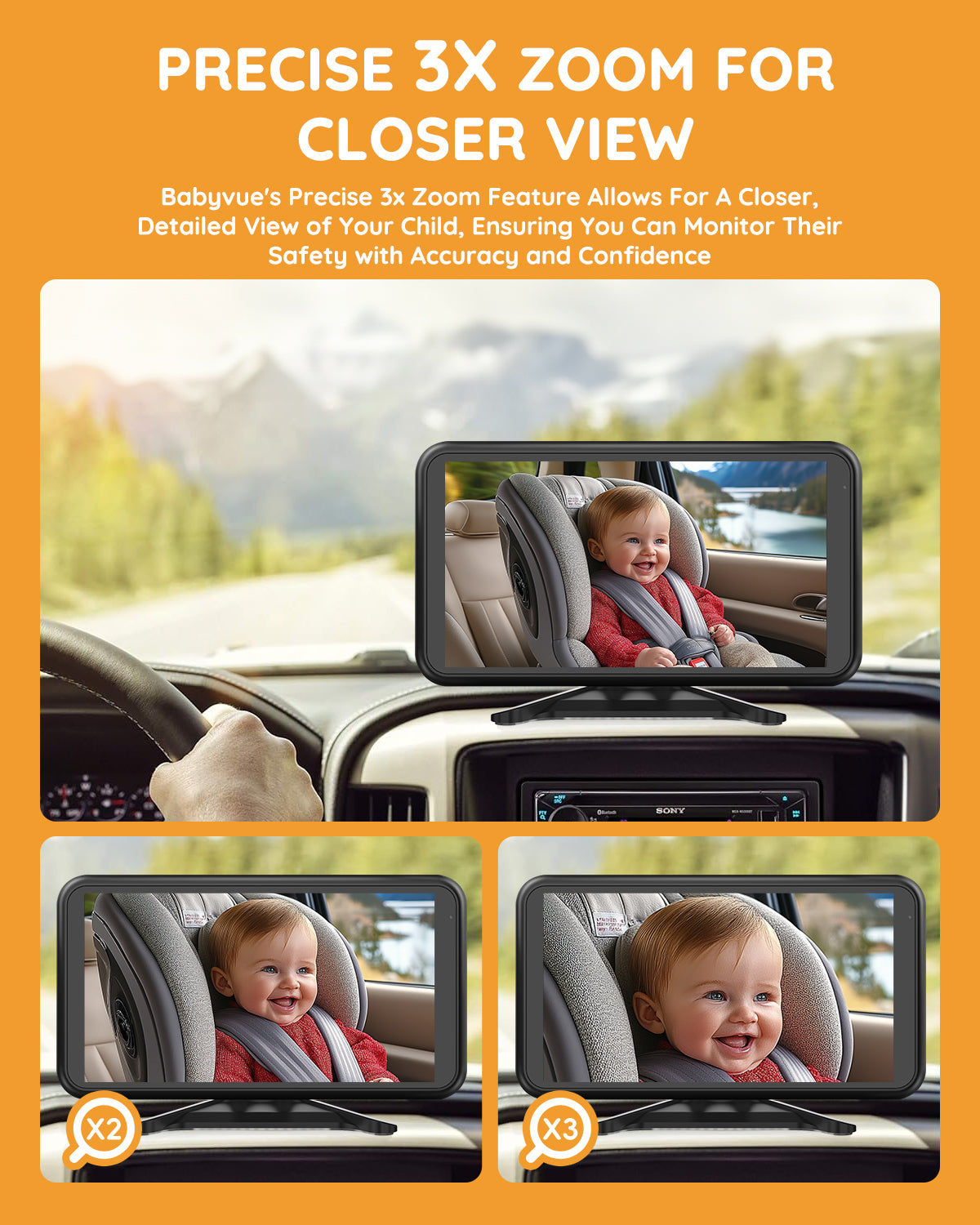 Baby Car Mirror Plug-Play, 4.5" 1080P HD Crystal Clear View Baby Car Camera with 3X Zoom, Safety 360 Rotation Rear Facing Car Seat for Baby, Baby Travel Essential