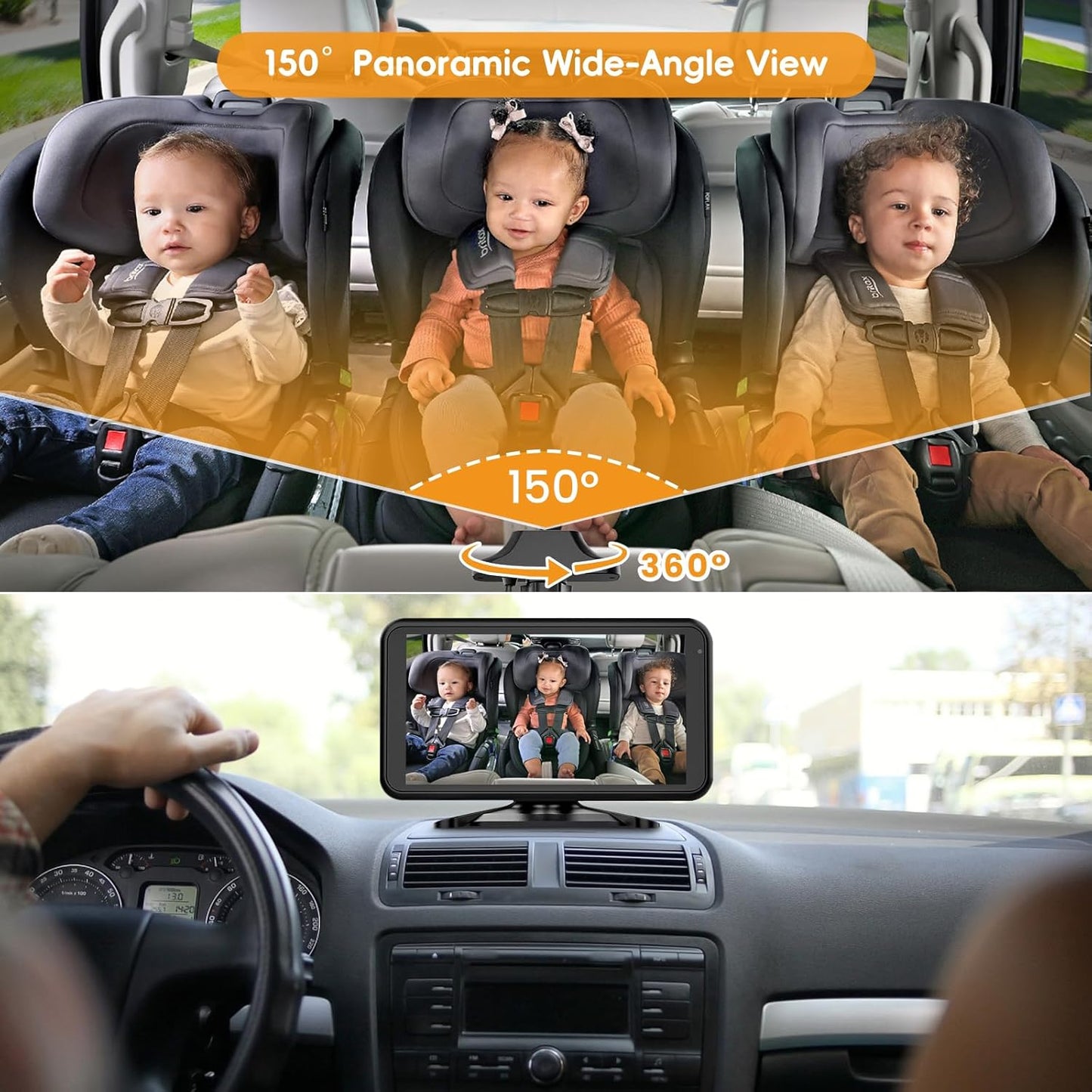 Baby Car Camera for 2 Kids with IR Night Vision, 3X Zoom Car Camera for Baby 1080p HD Images 360°Rotating Adjustable Car Seat Camera for Baby Rear Facing BV1