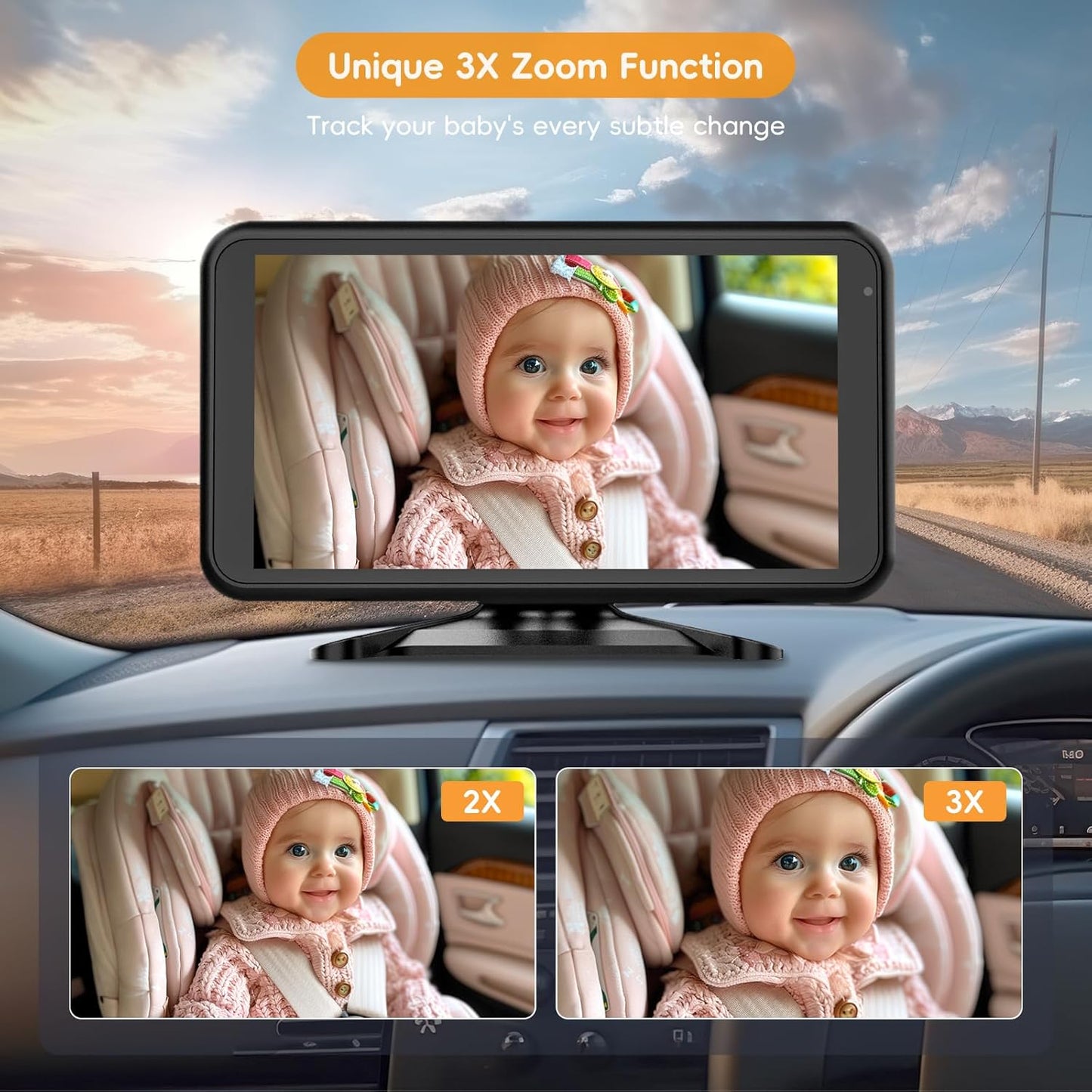 Baby Car Camera for 2 Kids with IR Night Vision, 3X Zoom Car Camera for Baby 1080p HD Images 360°Rotating Adjustable Car Seat Camera for Baby Rear Facing BV1