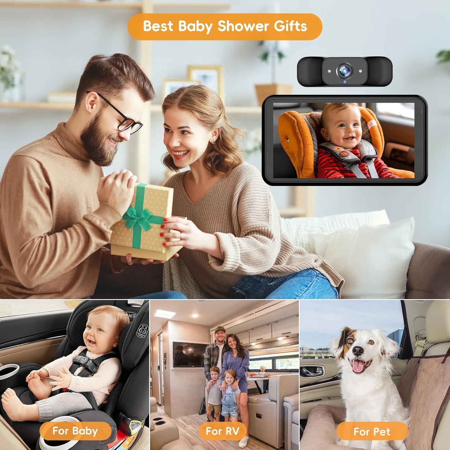 Baby Car Camera for 2 Kids with IR Night Vision, 3X Zoom Car Camera for Baby 1080p HD Images 360°Rotating Adjustable Car Seat Camera for Baby Rear Facing BV1